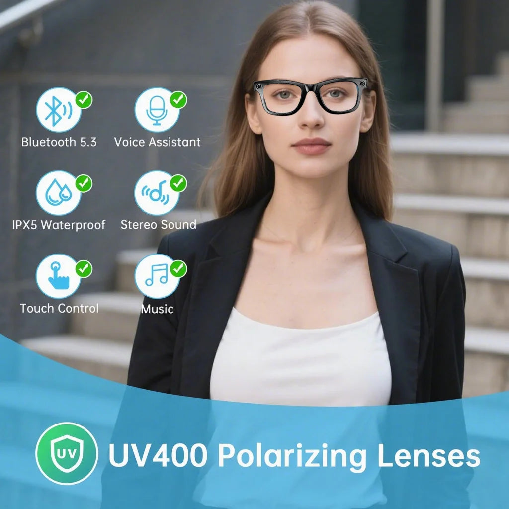 Smart Glasses with 4K AI Camera, BT/WIFI, Voice Assistant, Simultaneous Interpretation, & Object Recognition - 270mAh