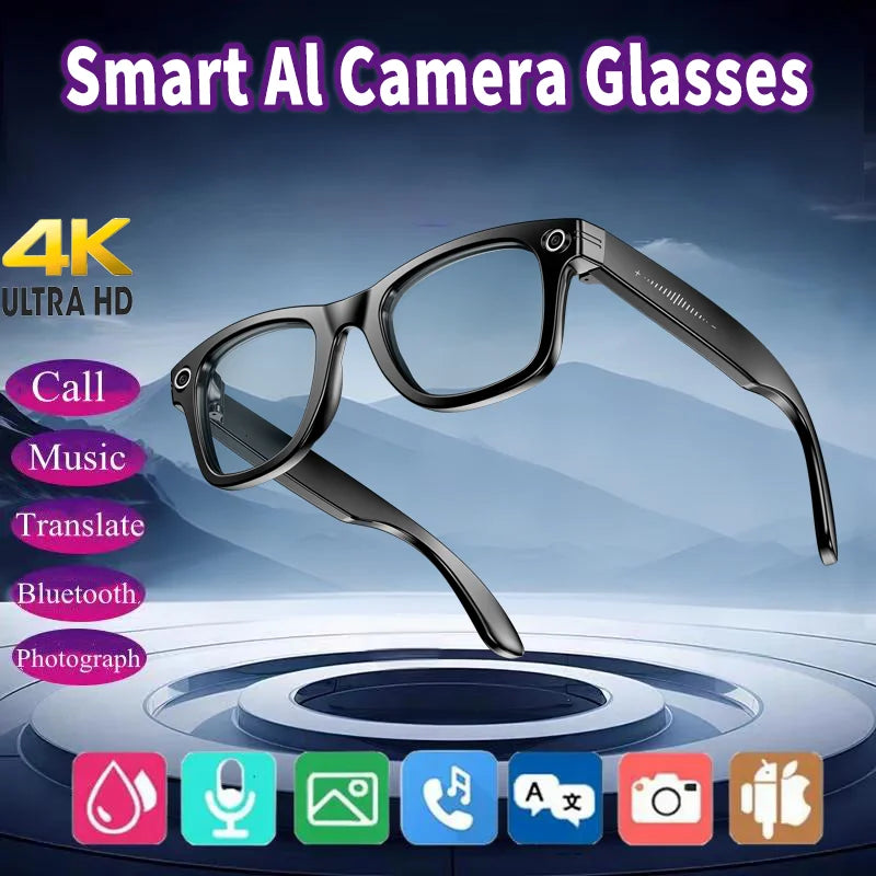 Smart Glasses with 4K AI Camera, BT/WIFI, Voice Assistant, Simultaneous Interpretation, & Object Recognition - 270mAh